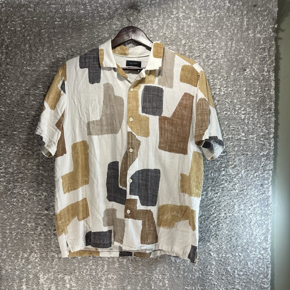 Porter & Ash Linen Blend Shirt Mens Xl Abstract All Over Print Button Up READ